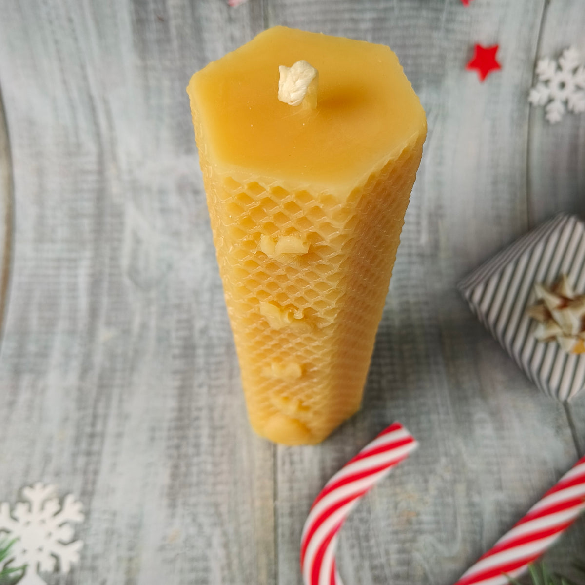 Tall honeycomb natural beeswax candle - Unboxed