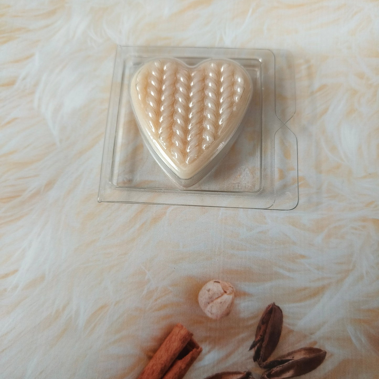 Cashmere Sweater scented wax melts. Light Colour with 3 clamshell options.