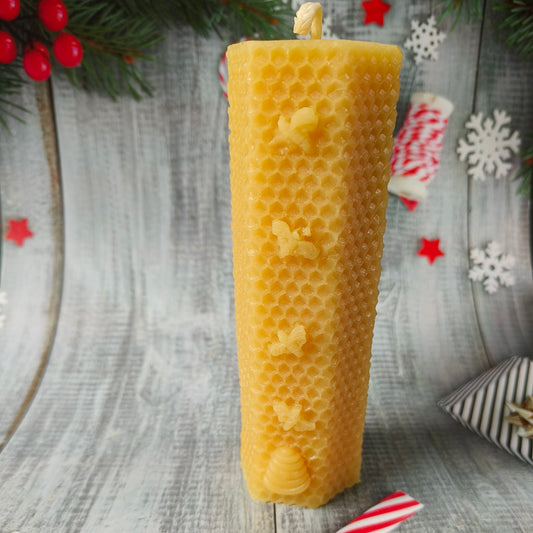 Tall honeycomb natural beeswax candle - Unboxed