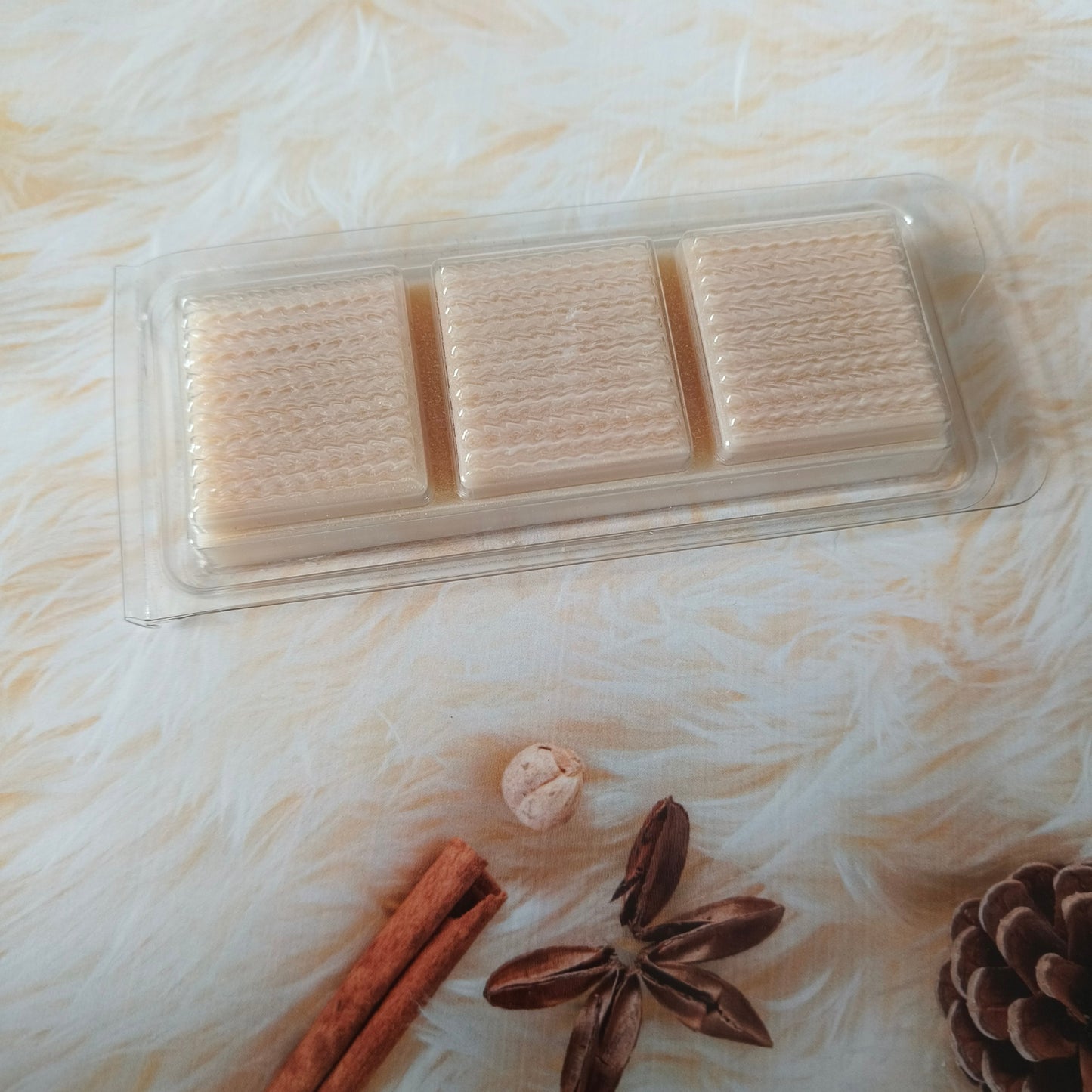Cashmere Sweater scented wax melts. Light Colour with 3 clamshell options.